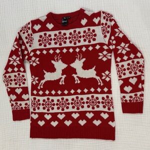 Red and White Reindeer Pattern Sweater